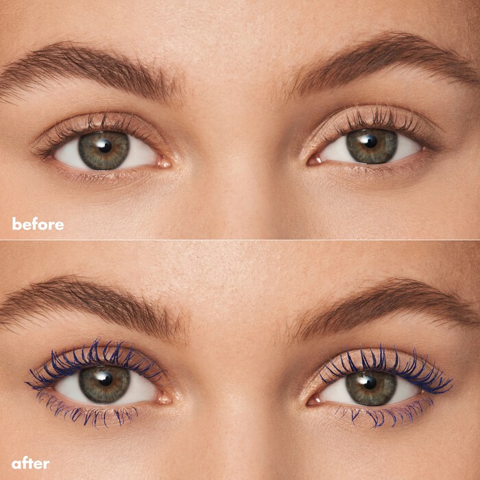 Before and After Use of Blue Volumizing Mascara